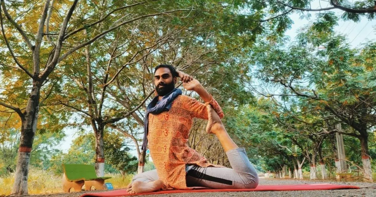 Studio yoga class in session